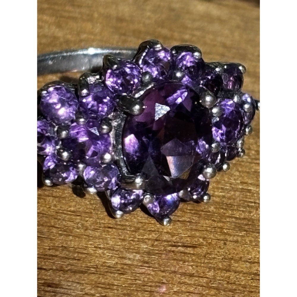 Vintage Sterling 925 Natural Amethyst Cluster Ring-Size 8.75 - Picture 2 of 6